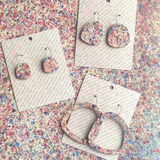 Square Recycled Paper Earrings - Multicolour Speckle