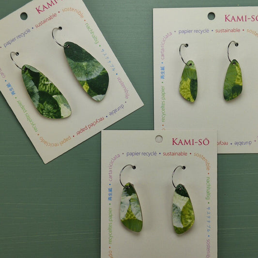 Oval Recycled Paper Earrings - Olive