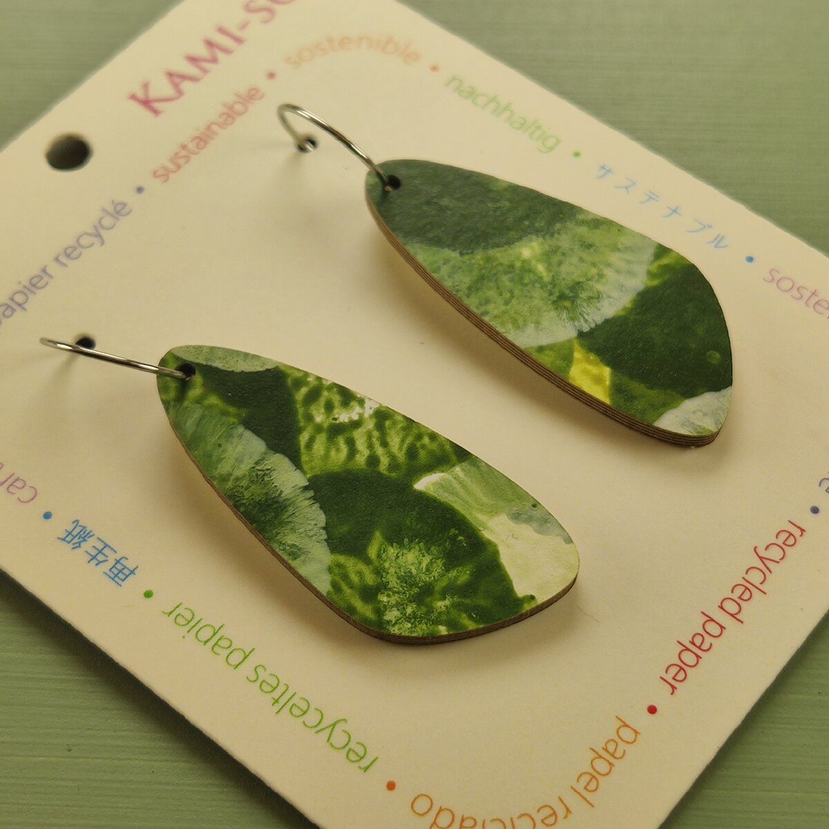 Oval Recycled Paper Earrings - Olive