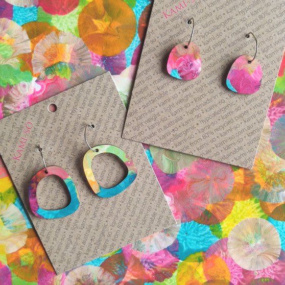 Mini Recycled Paper Earrings - Bright Multicolour