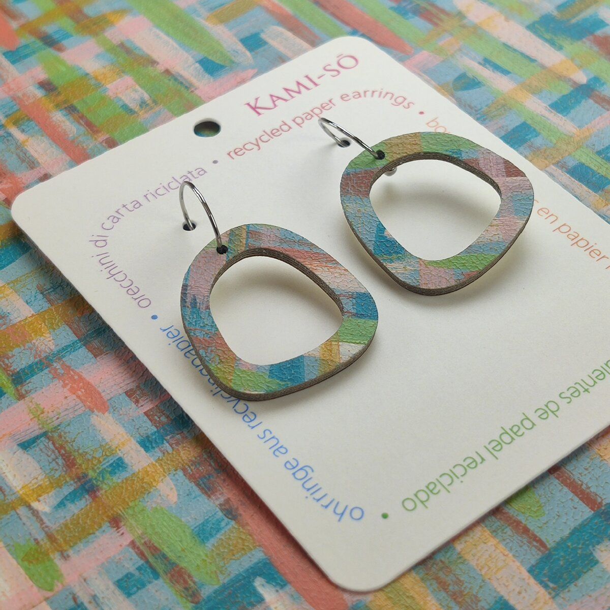Mini Recycled Paper Earrings - Blue Multicolour