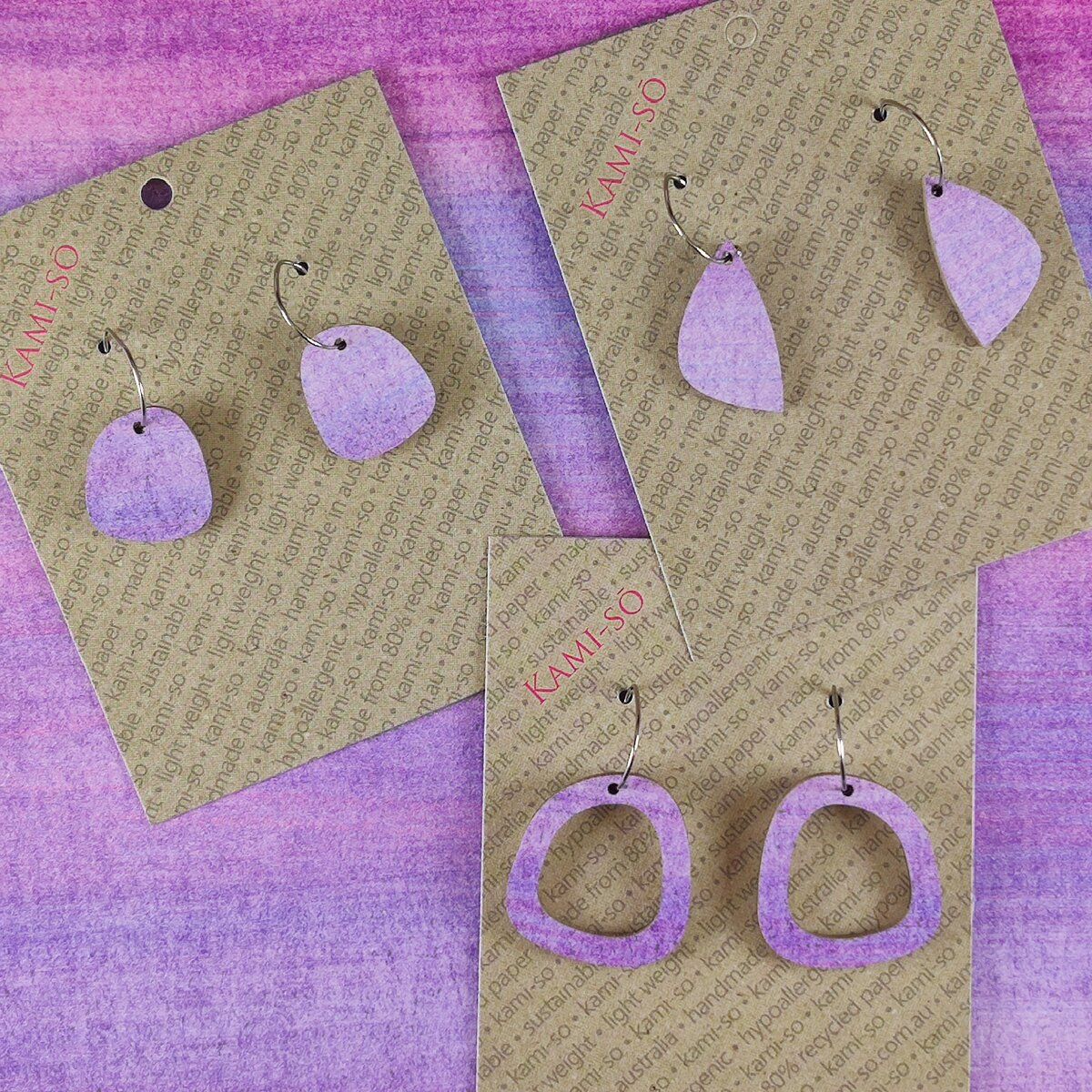 Mini Recycled Paper Earrings - Purple & Lavender