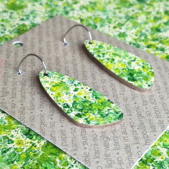 Oval Recycled Paper Earrings - Green Speckle