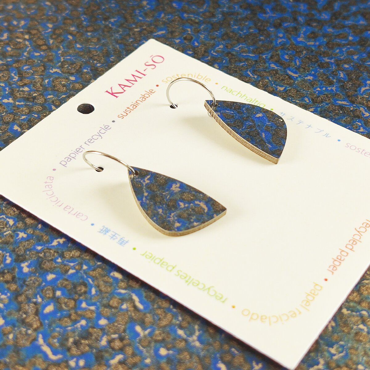 Mini Recycled Paper Earrings - Blue & Gold Fleck