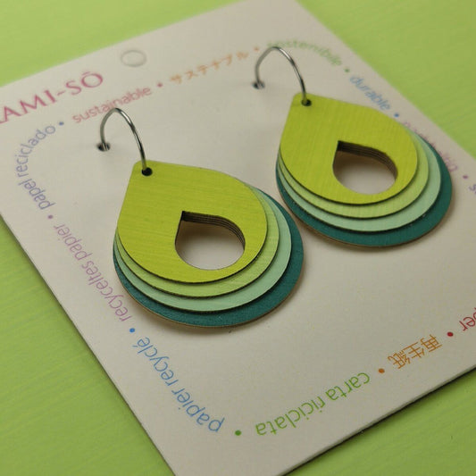 Circle Layered Recycled Paper Earrings - Green