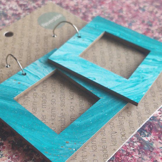 Reversible Square Recycled Paper Earrings - Blue / Purple Speckle