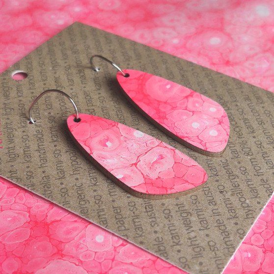 Oval Recycled Paper Earrings - Pink & White