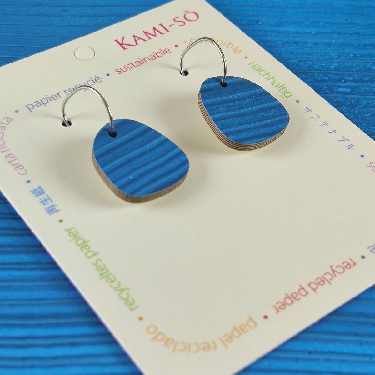 Mini Recycled Paper Earrings - Blue Stripes