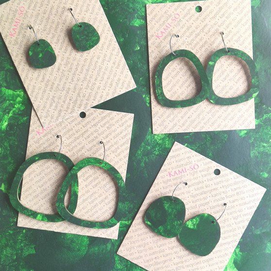 Square Recycled Paper Earrings - Dark Green