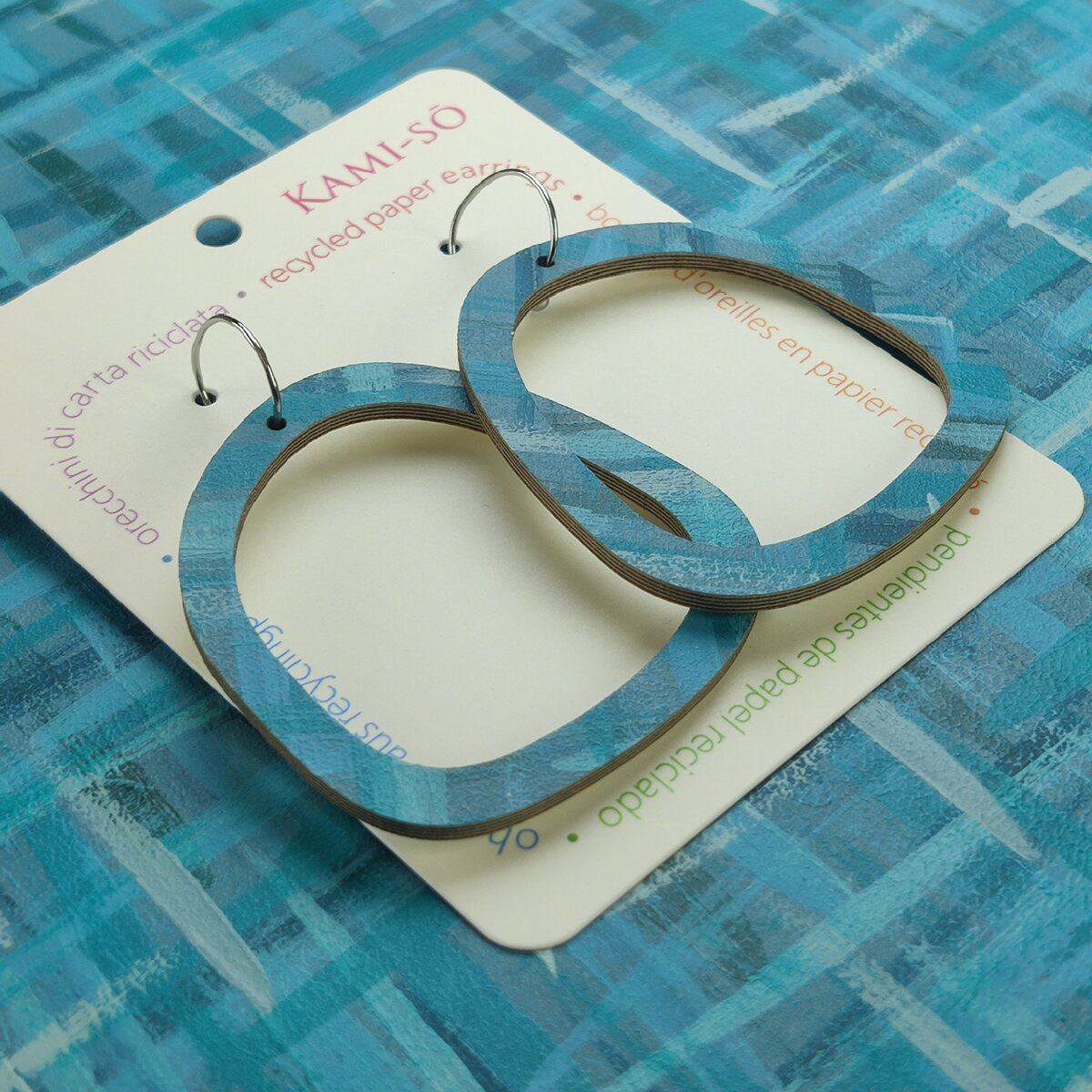 Square Recycled Paper Earrings - Blue & Teal