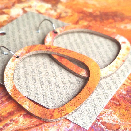 Square Recycled Paper Earrings - Orange