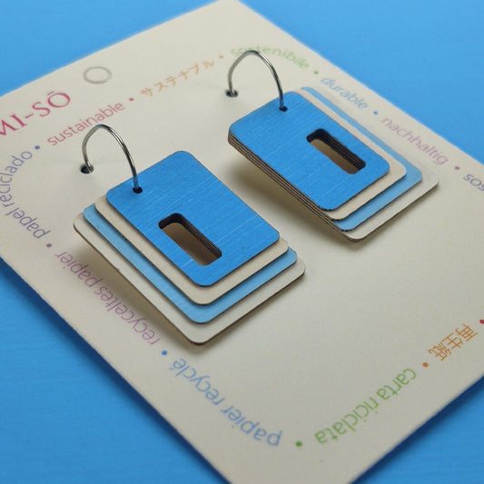 Rectangle Layered Recycled Paper Earrings - Blue & White