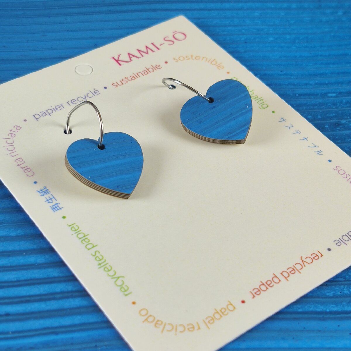 Mini Recycled Paper Earrings - Blue Stripes