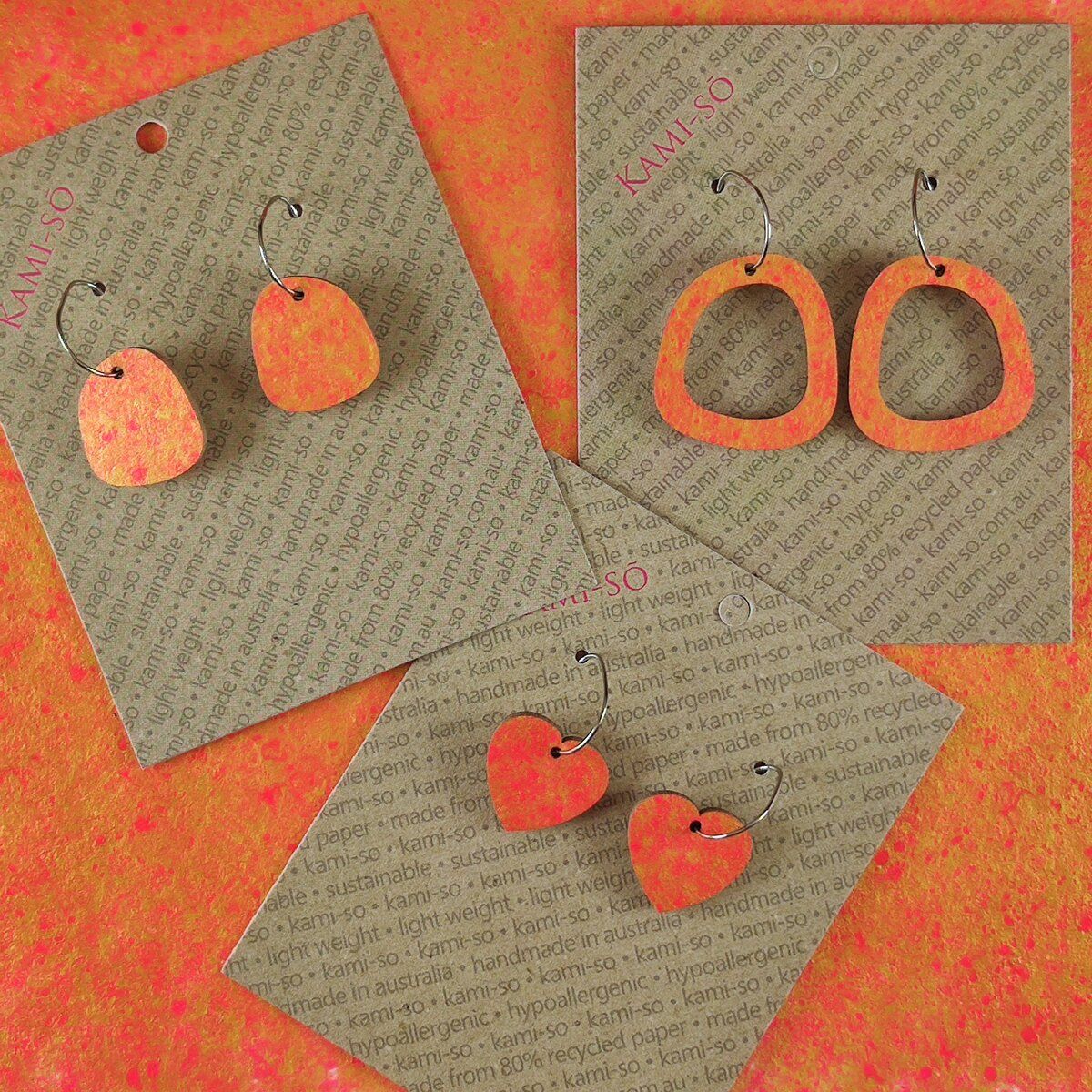 Mini Recycled Paper Earrings - Orange & Gold