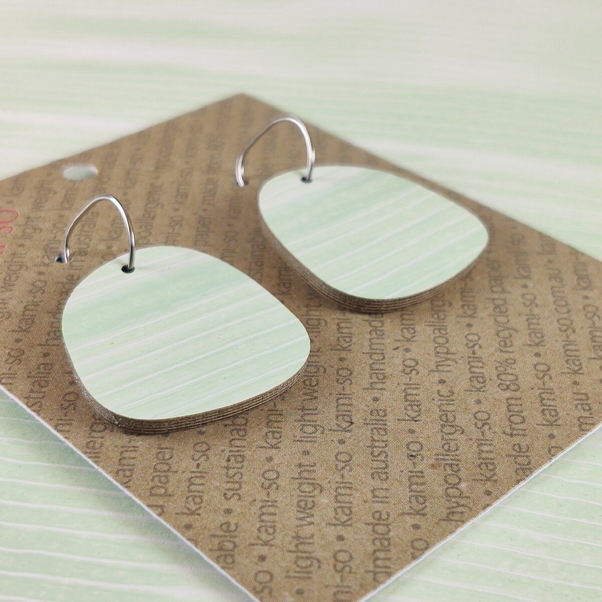 Square Recycled Paper Earrings - Mint & White Stripes