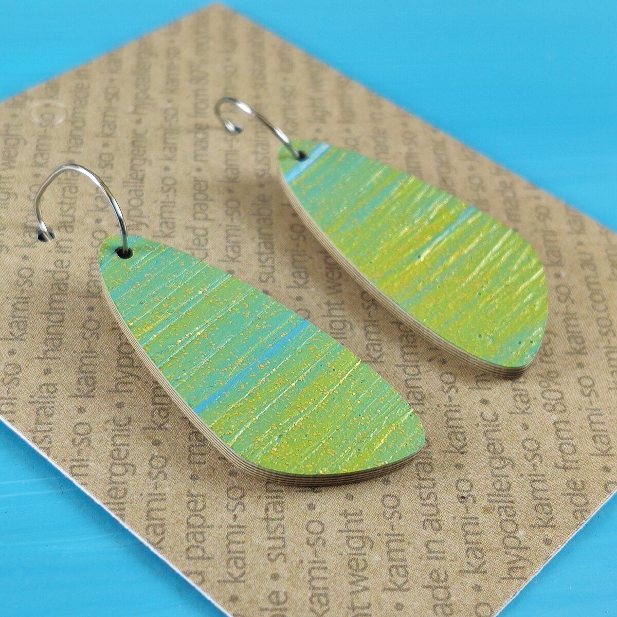 Oval Recycled Paper Earrings - Blue & Gold