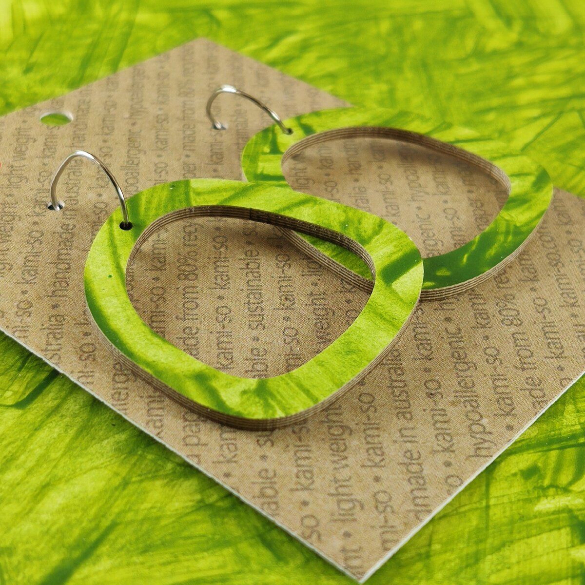 Square Recycled Paper Earrings - Bamboo Green Thick Swipe