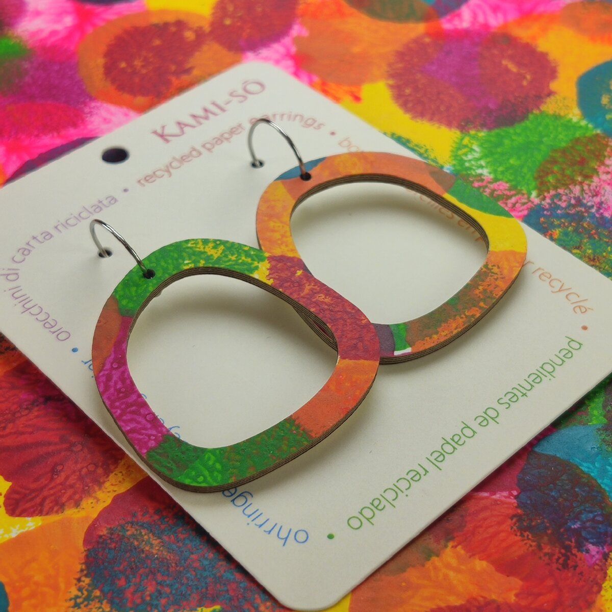 Square Recycled Paper Earrings - Bright Multicolour