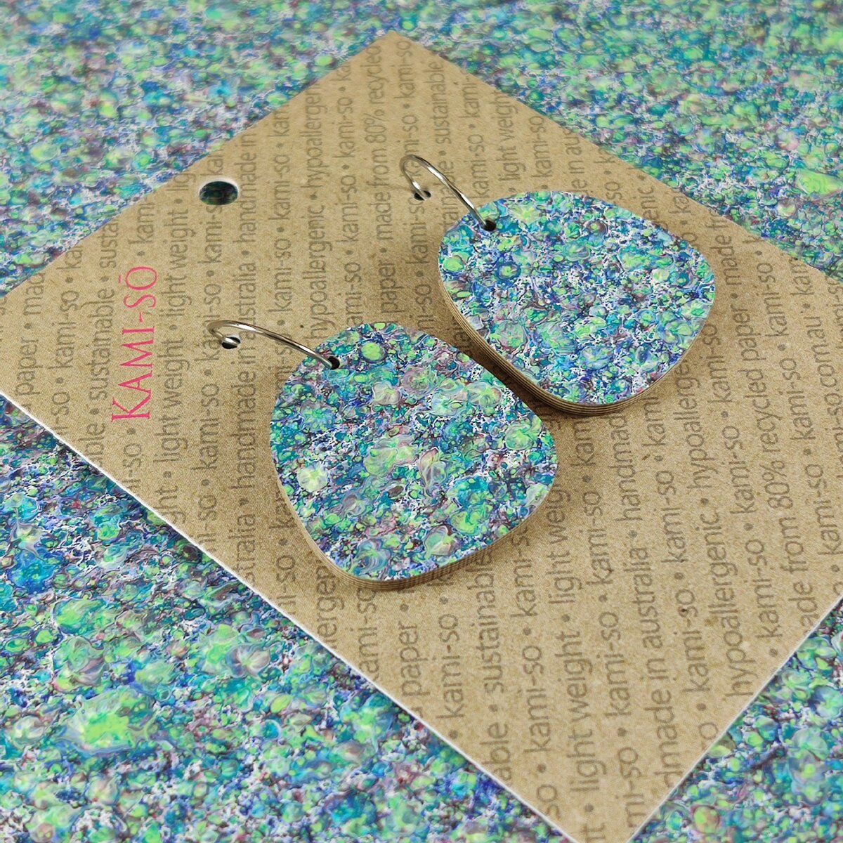 Square Recycled Paper Earrings - Blue Green Speckle