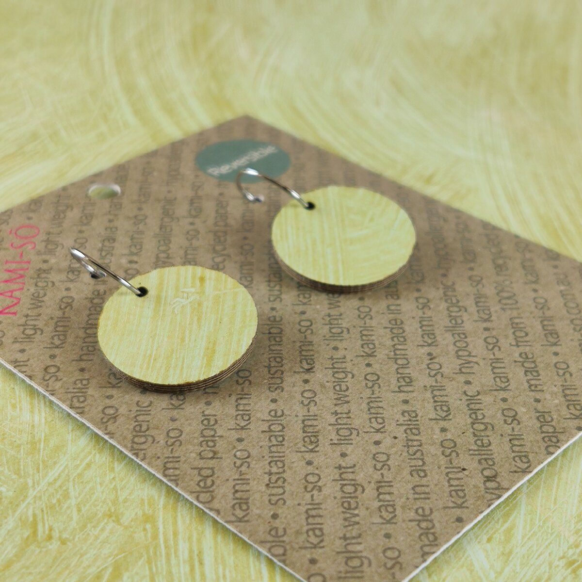 Reversible Circle Recycled Paper Earrings - Blue & White / Mint & Gold