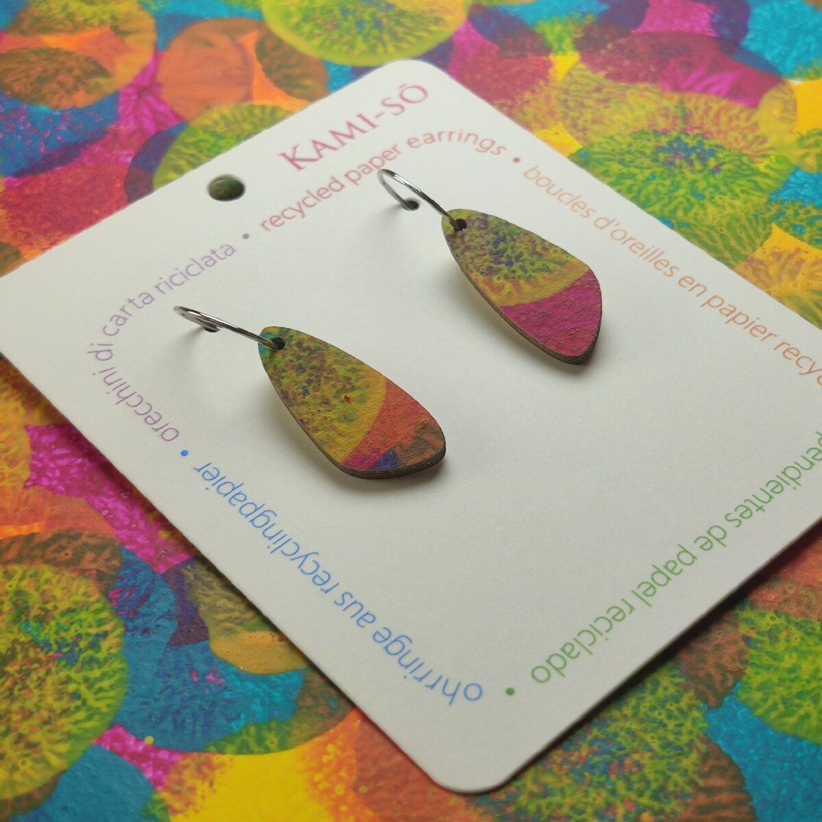 Oval Recycled Paper Earrings - Bright Multicolour
