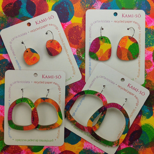 Square Recycled Paper Earrings - Bright Multicolour