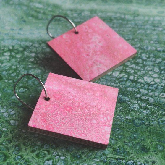 Reversible Square Recycled Paper Earrings - Pink / Green