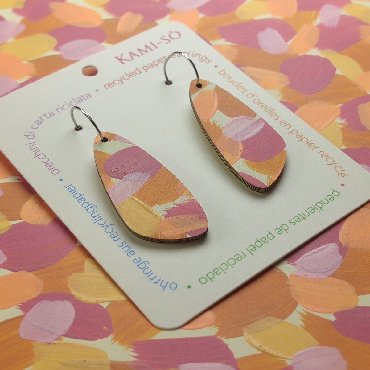 Oval Recycled Paper Earrings - Pink & Apricot