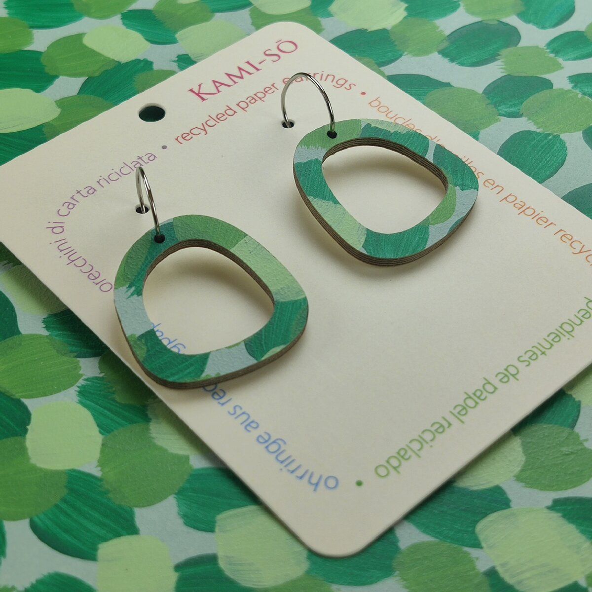 Mini Recycled Paper Earrings - Green