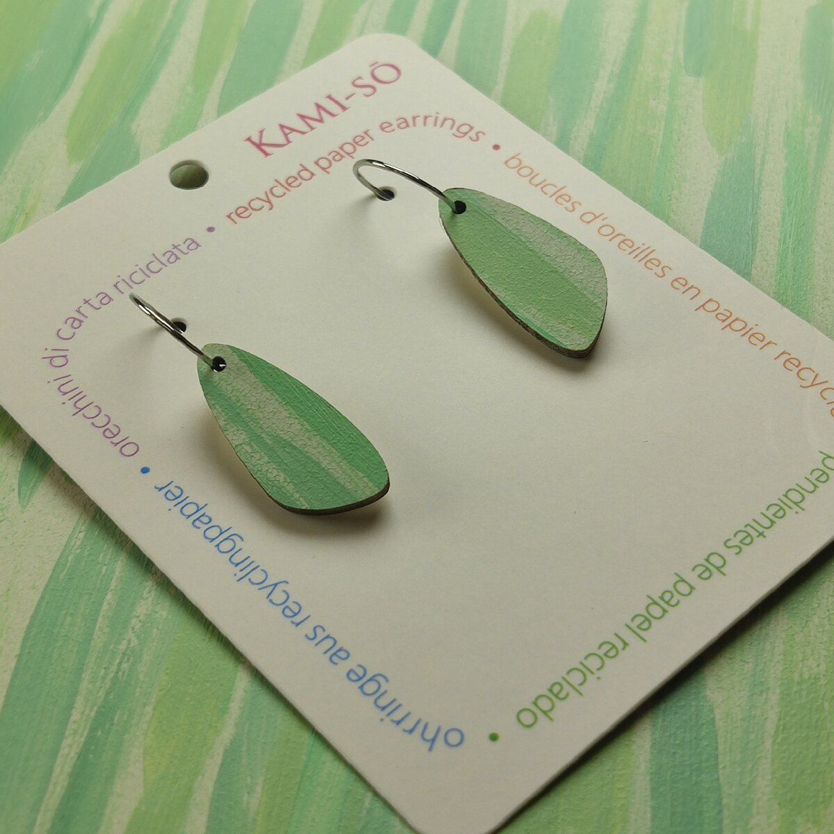 Oval Recycled Paper Earrings - Mint