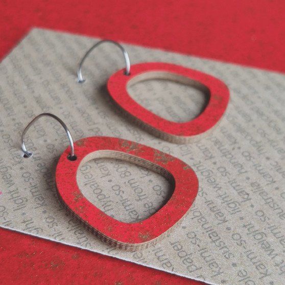 Mini Recycled Paper Earrings - Red & Gold