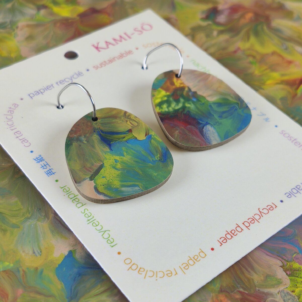 Square Recycled Paper Earrings - Muted Multicolour