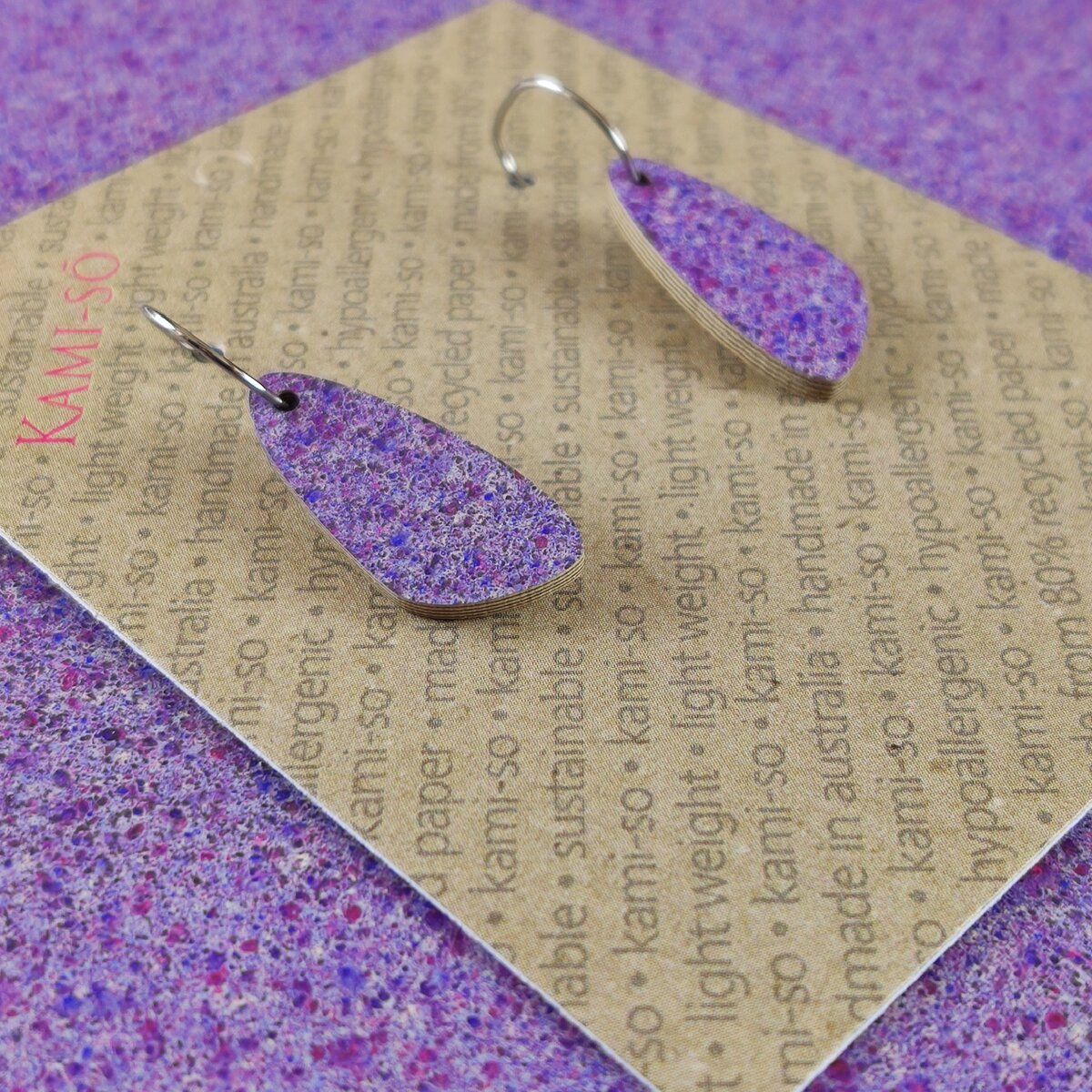 Oval Recycled Paper Earrings - Purple Speckle