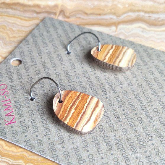 Square Recycled Paper Earrings - Brown Stripe