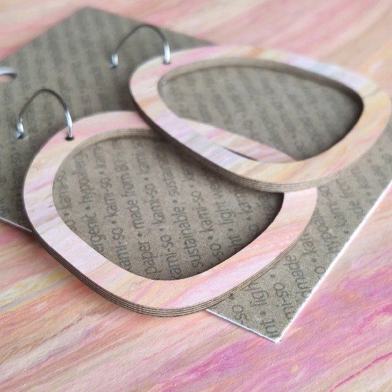 Square Recycled Paper Earrings - Pale Pink, Tan & Apricot