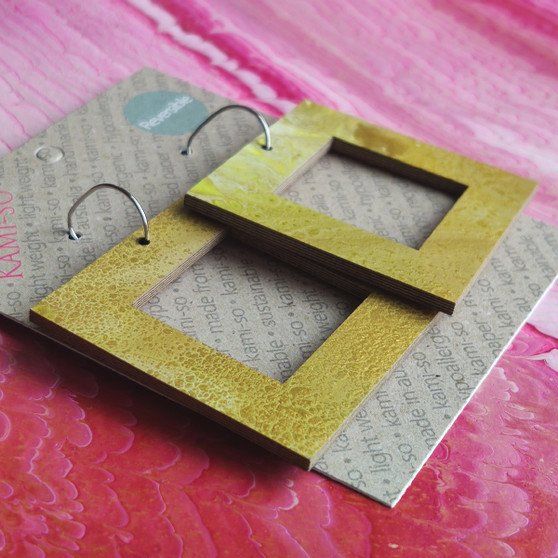 Reversible Square Recycled Paper Earrings - Red & Pink / Gold