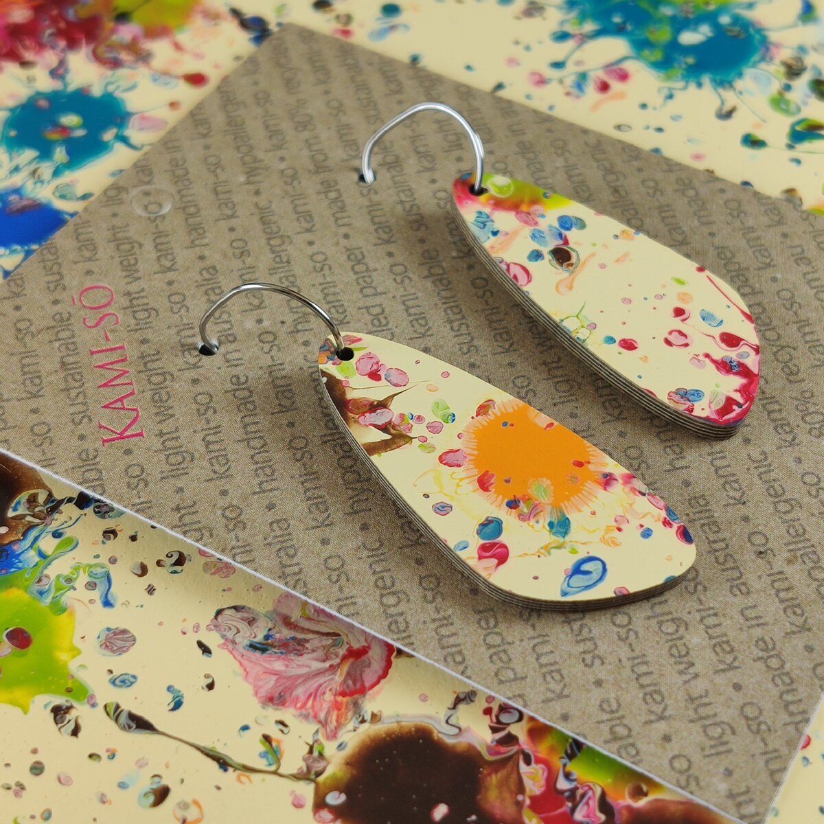 Oval Recycled Paper Earrings - Multicolour Splash