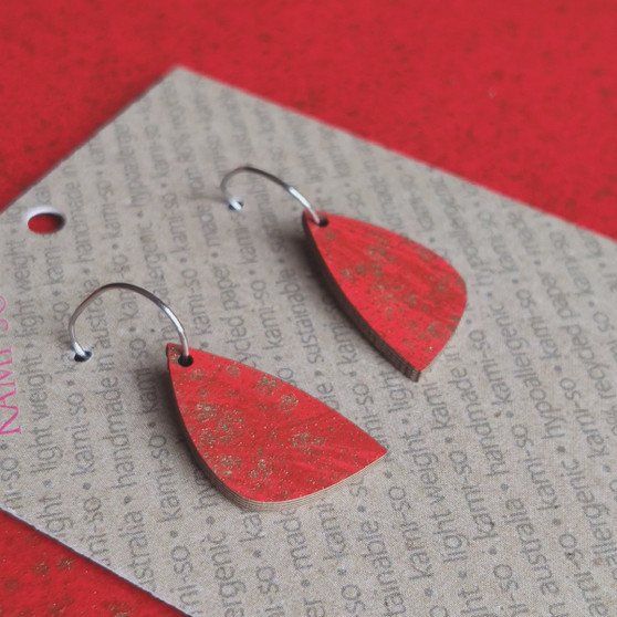 Mini Recycled Paper Earrings - Red & Gold