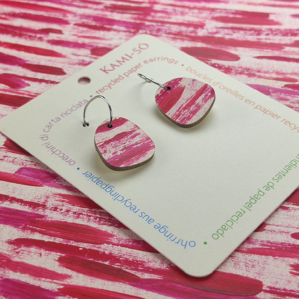 Square Recycled Paper Earrings - Red Stripes