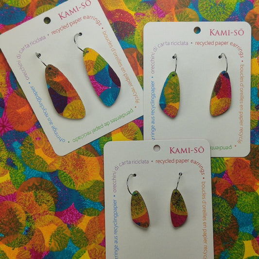 Oval Recycled Paper Earrings - Bright Multicolour