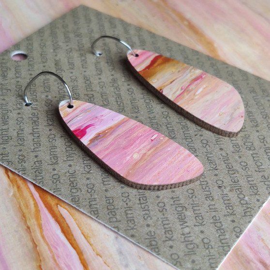Oval Recycled Paper Earrings - Pale Pink, Brown & Tan