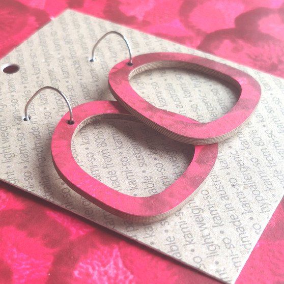 Square Recycled Paper Earrings - Dark Red