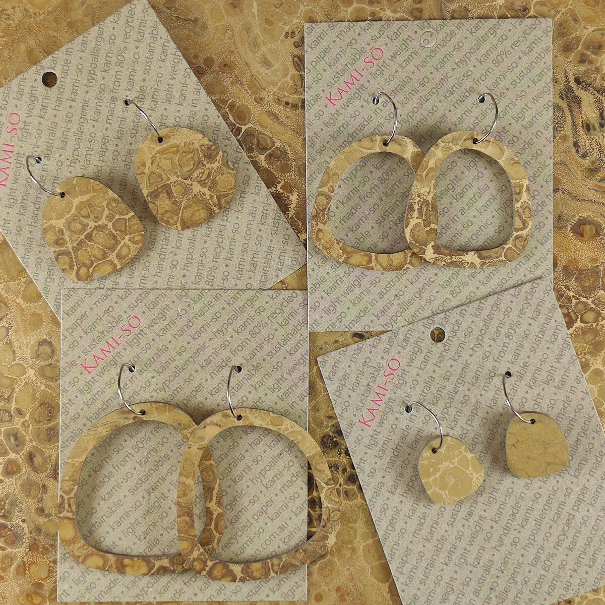 Square Recycled Paper Earrings - Latte & Gold Crackle