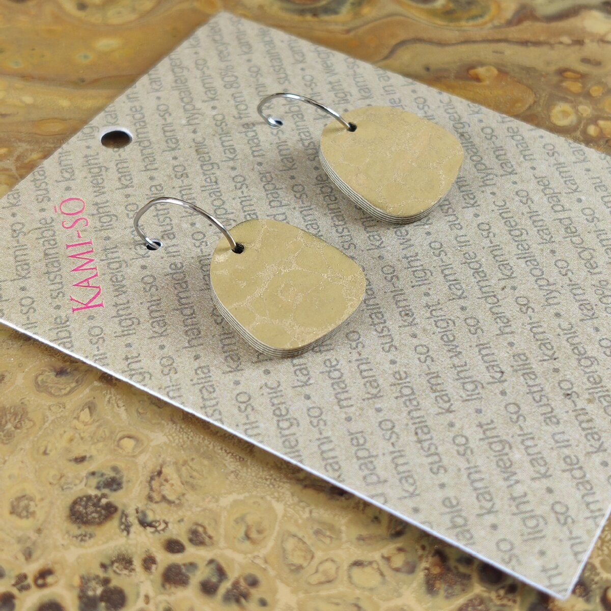 Square Recycled Paper Earrings - Latte & Gold Crackle