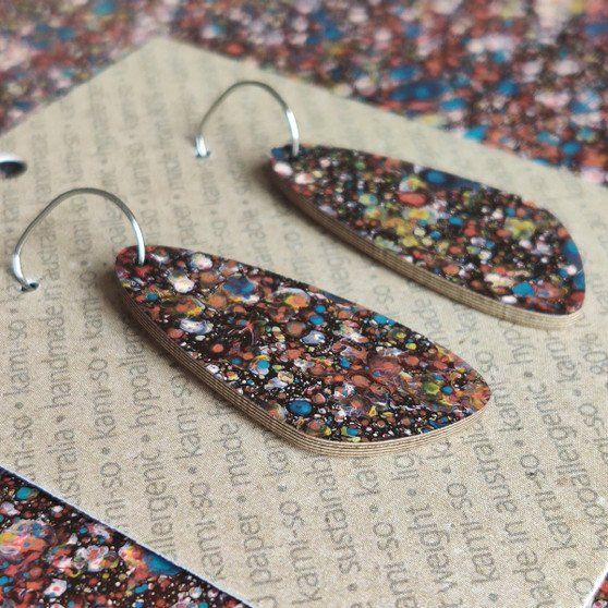 Oval Recycled Paper Earrings - Black Multicolour Speckle