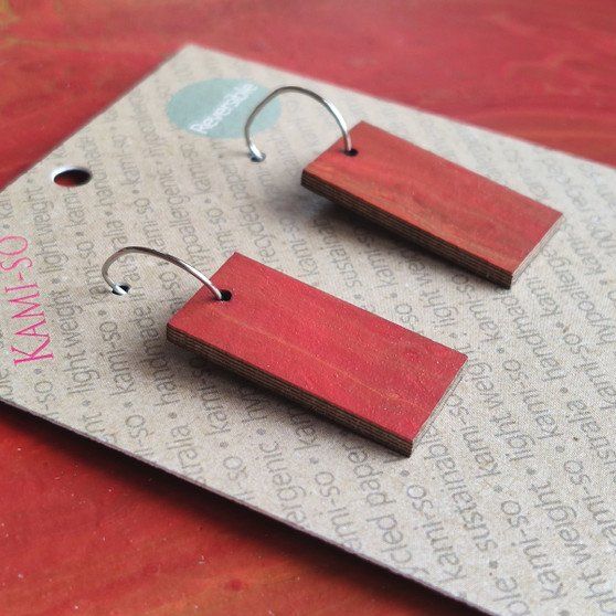 Reversible Rectangle Recycled Paper Earrings - Black & Gold / Maroon