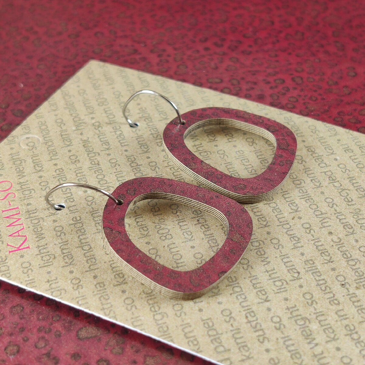 Mini Recycled Paper Earrings - Wine & Gold Fleck