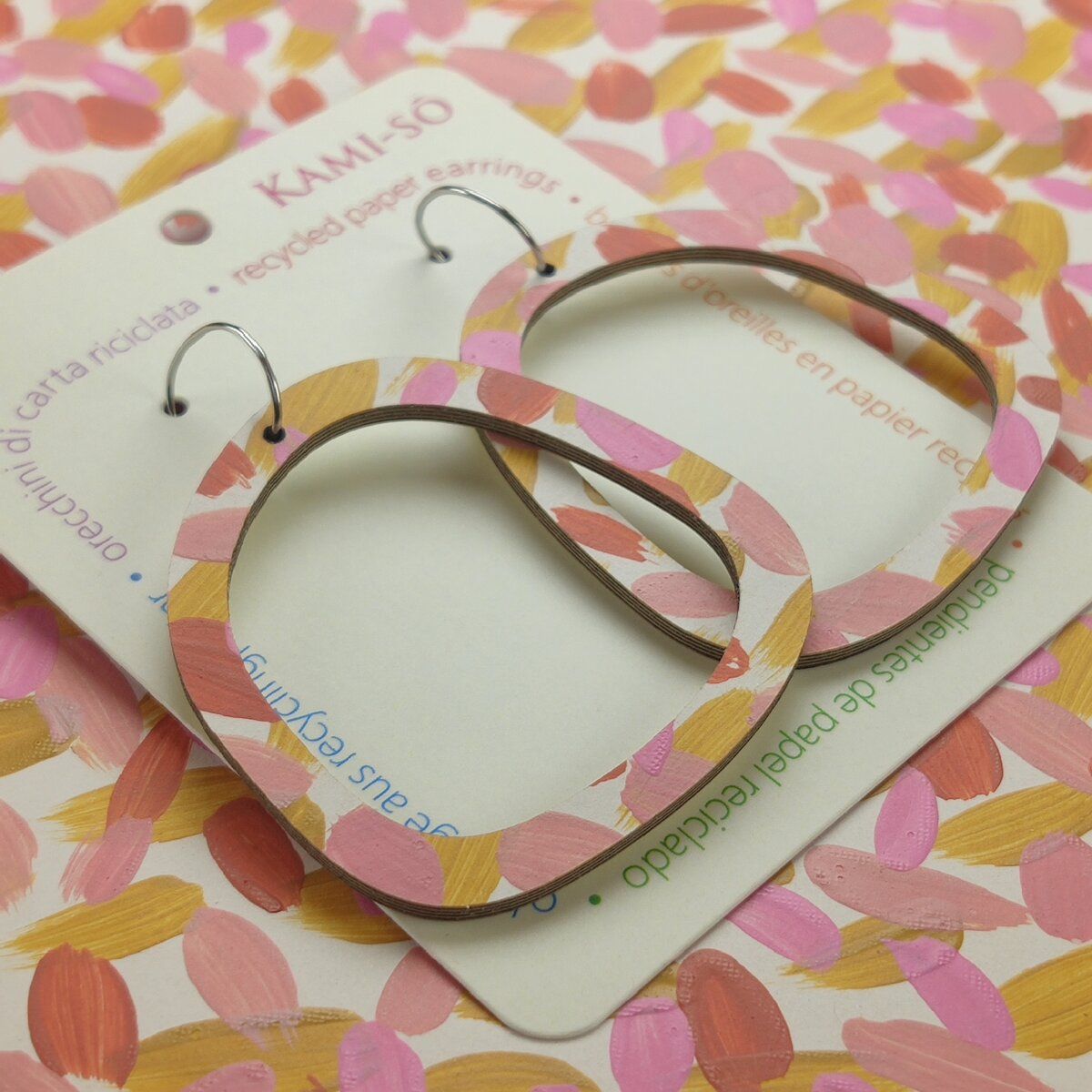 Square Recycled Paper Earrings - Pink, Mustard & Terracotta