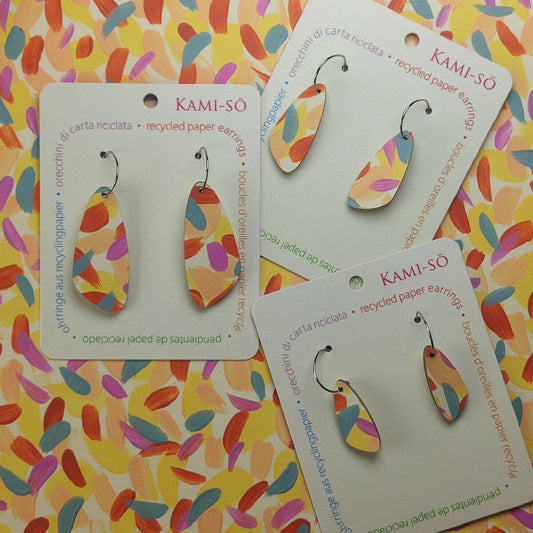 Oval Recycled Paper Earrings - Yellow, Pink, Blue & Red