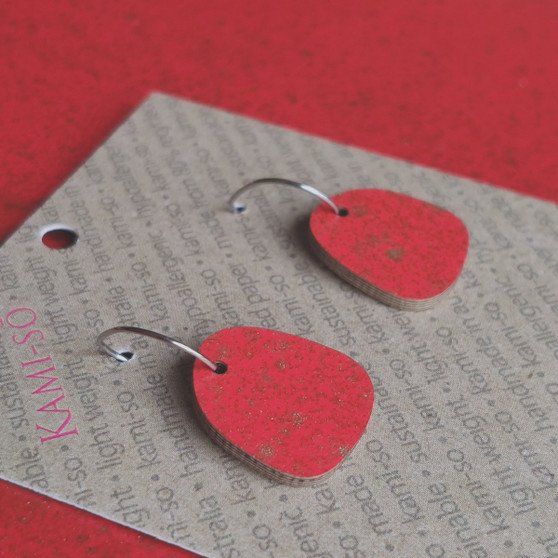 Mini Recycled Paper Earrings - Red & Gold